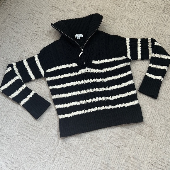 La Ligne x Target Black Quarter Zip Striped Cable Knit Sweater, Size XXS, EUC - Picture 6 of 16